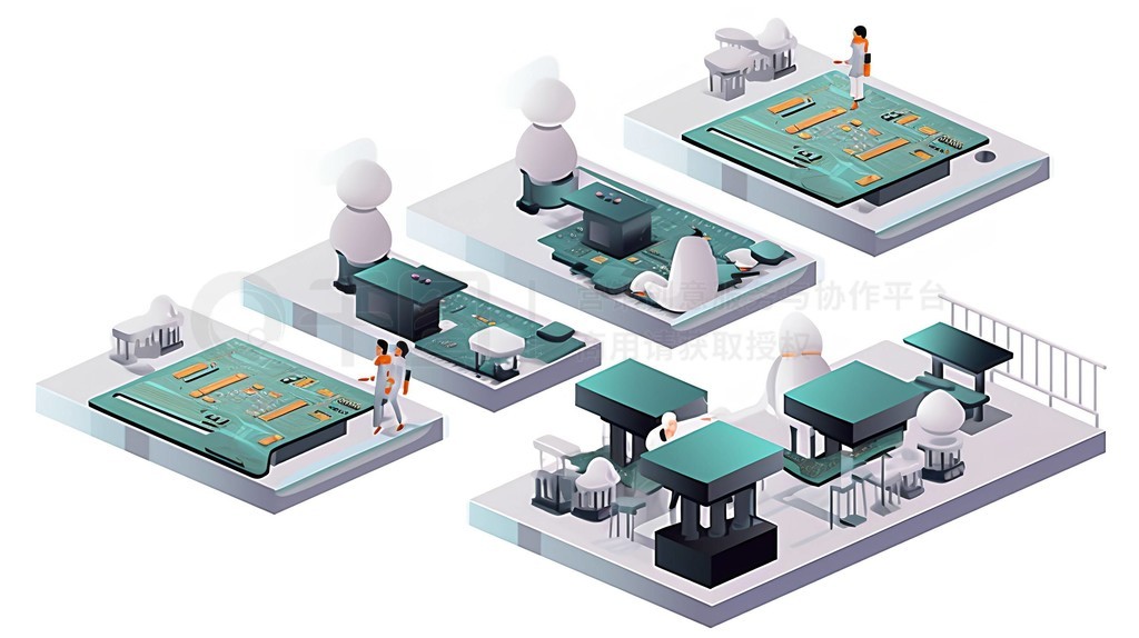 半导体芯片制造的艺术呈现 集成电路设计插画元素